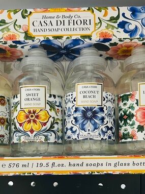 H+B Casa Di Fiori Glass Hand Soap Collection, 19.5 fl oz, 4-Pack